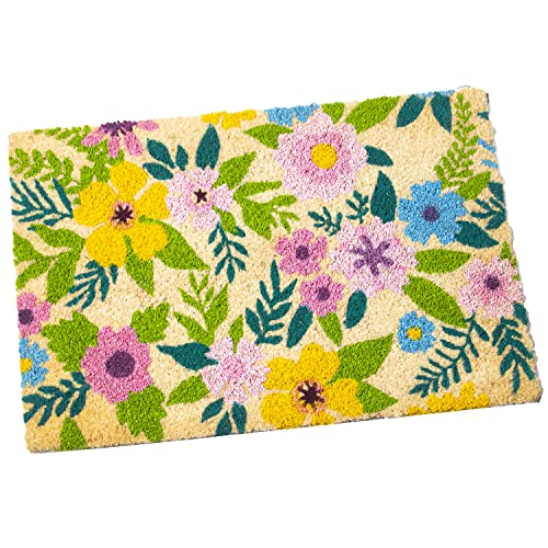 DRW Rechteckige Fußmatte aus Kokosfaser mit Blumen, 40 x 60 x 2 cm, Mehrfarbig, estandar von DRW