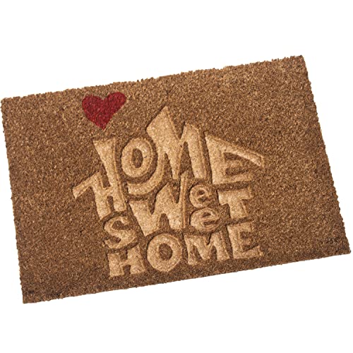 DRW Rechteckige Fußmatte aus Kokosfaser mit Logo Home Sweet Home in Natural 40 x 60 cm von DRW