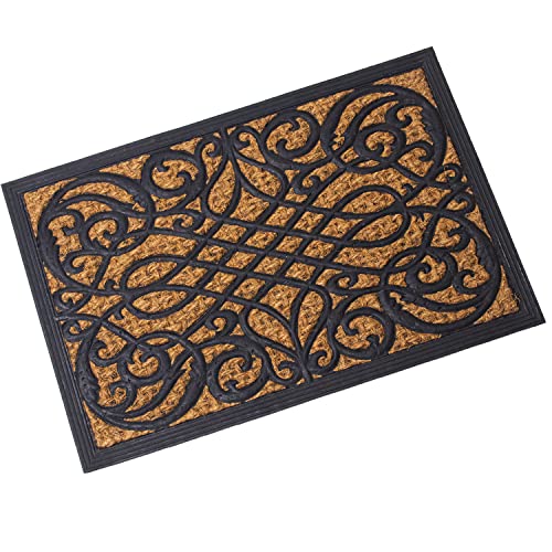 DRW Rechteckige Fußmatte aus Kokosfaser und Gummi, mit Zeichnung in Natur und Schwarz, 40 x 60 cm, Mehrfarbig, estandar von DRW