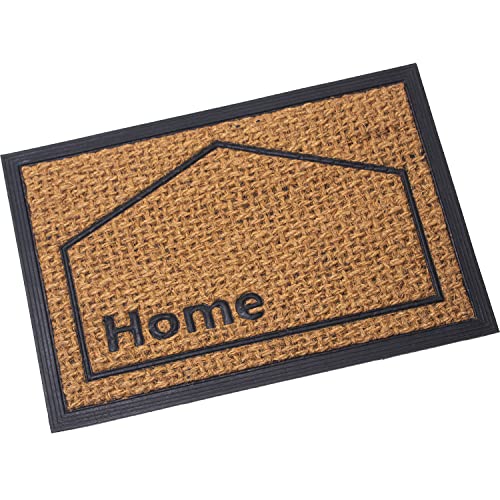 DRW Rechteckige Fußmatte aus Kokosfaser und Gummi mit Home Logo in Natur und Schwarz, 40 x 60 cm, Mehrfarbig, estandar von DRW