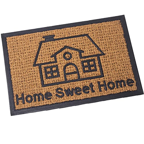 DRW Rechteckige Fußmatte aus Kokosfaser und Gummi mit Logo Sweet Home in Natur und Schwarz, 40 x 60 cm, Mehrfarbig, estandar von DRW