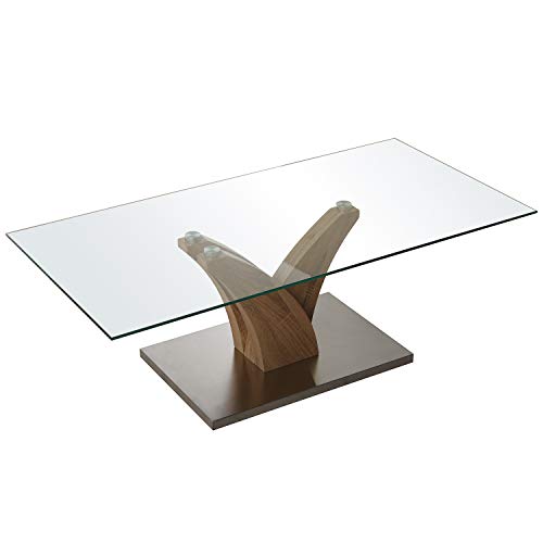 DRW Rechteckiger Couchtisch aus Metall und Glas, Holz-Finish und transparent, 120 x 60 x 40 cm, Farbe von DRW