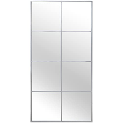 DRW Rechteckiger Wandspiegel aus silberfarbenem Metall, 80 x 2 x 160 cm von DRW
