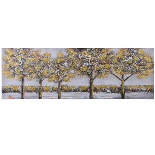 DRW Rechteckiges Bild mit Bäumen, handbemalt, braun und gelb, 3 x 120 x 40 cm von DRW