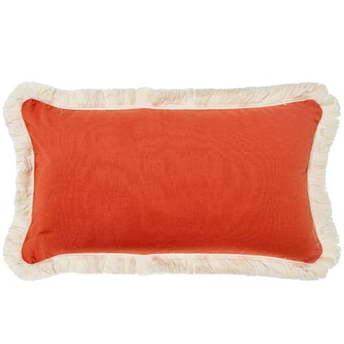 DRW Rechteckiges Kissen aus Polyester, Baumwolle und Leinen mit Reißverschluss in Orange, 50 x 10 x 30 cm von DRW