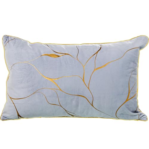 DRW Rechteckiges Kissen aus Samt Polyester mit Reißverschluss in Grau und Gold, 50 x 10 x 30 cm von DRW