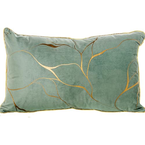 DRW Rechteckiges Kissen aus Samt Polyester mit Reißverschluss in Grün und Gold, 50 x 10 x 30 cm DRW Rechteckiges Kissen aus Samt Polyester mit Reißverschluss in Grün und Gold, 50 x 10 x 30 cm von DRW