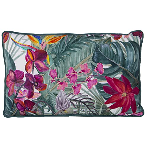 DRW Rechteckiges Kissen aus Samt mit Digitaldruck, Blumenmuster, mit Reißverschluss, 50 x 30 cm von DRW