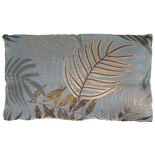 DRW Rechteckiges Kissen mit Reißverschluss aus Polyester mit Blättern in Blau und Gold, 50 x 30 cm DRW Rechteckiges Kissen mit Reißverschluss aus Polyester mit Blättern in Blau und Gold, 50 x 30 cm von DRW