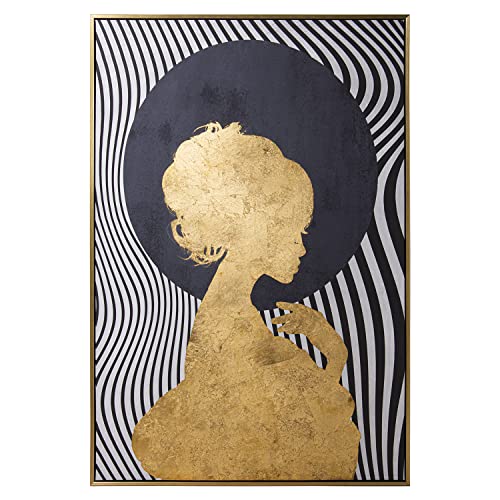 DRW Rechteckiges Leinwandbild mit Silhouette für Damen, in Weiß, Schwarz und Gold, 80 x 4 x 120 cm von DRW