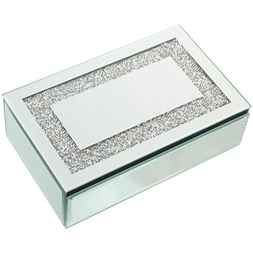 DRW Rechteckiges Schmuckkästchen mit Spiegel und Strasssteinen, in Silberfarben, 21 x 13 x 6,5 cm von DRW