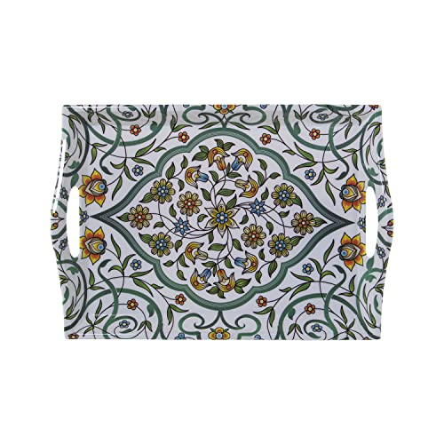 DRW Rechteckiges Tablett aus Melamin mit Griffen und Arabeskenmuster, klein, 4 x 25 x 35 cm von DRW