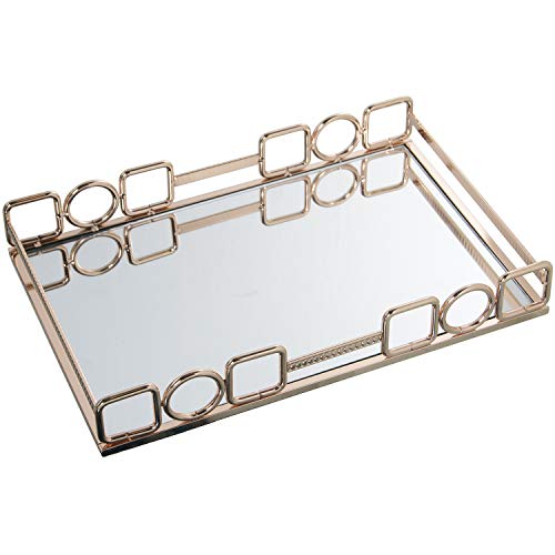 DRW Rechteckiges Tablett aus Metall und Spiegel Gold 30,5 x 10 x 5 cm, 5x10x5cm von DRW
