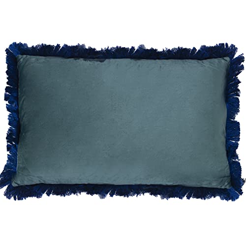 DRW Rechteckiges doppelseitiges Kissen aus Samt mit Reißverschluss in Blau und Fransen in Blau, 50 x 30 cm DRW Rechteckiges doppelseitiges Kissen aus Samt mit Reißverschluss in Blau und Fransen in Blau, 50 x 30 cm von DRW