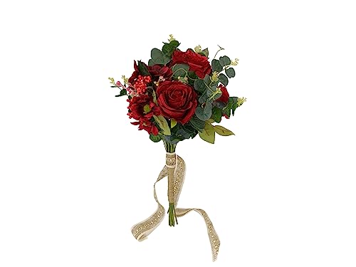 DRW Roter Brautstrauß mit Rosen und Wildblumen Künstlicher Brautstrauß Rot 56x32Ø cm von DRW