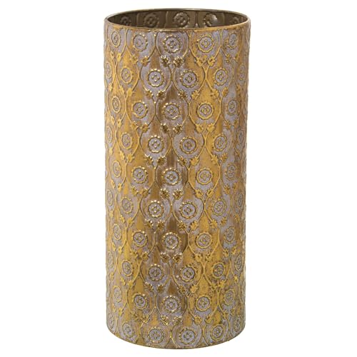 DRW Runde Schirmständer aus durchbrochenem Metall in Weiß und Gold, 20 x 43 cm von DRW