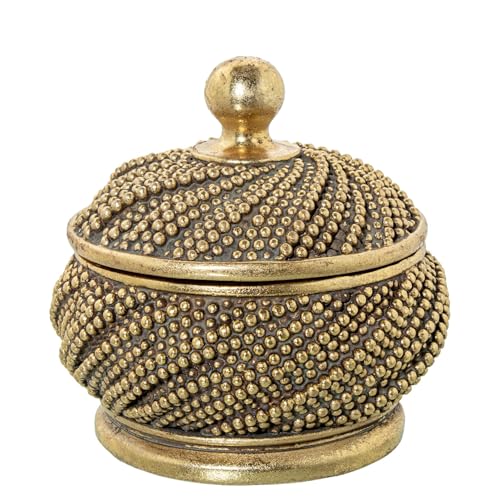 DRW Runde Schmuckschatulle mit Deckel aus goldenem Harz, 13 x 13 x 8,5 cm von DRW