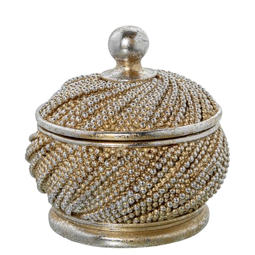 DRW Runde Schmuckschatulle mit Deckel aus vergoldetem Harz, 13 x 13 x 12,5 cm von DRW