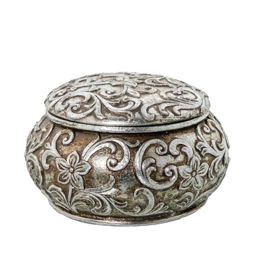 DRW Runde Schmuckschatulle mit Deckel aus versilbertem Harz, 12 x 12 x 7 cm DRW Runde Schmuckschatulle mit Deckel aus versilbertem Harz, 12 x 12 x 7 cm von DRW