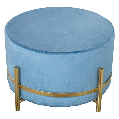 DRW Runde Sitzsack aus Samt, Blau, mit Metallbeinen in Gold, 50 x 30 cm, Mehrfarbig, estandar von DRW