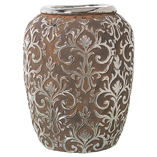 DRW Runde Vase, aus Keramik, antikes Silber, 30 x 39 cm von DRW