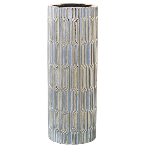 DRW Runde Vase aus Keramik, in Grau und Gold, 15 x 38 cm von DRW