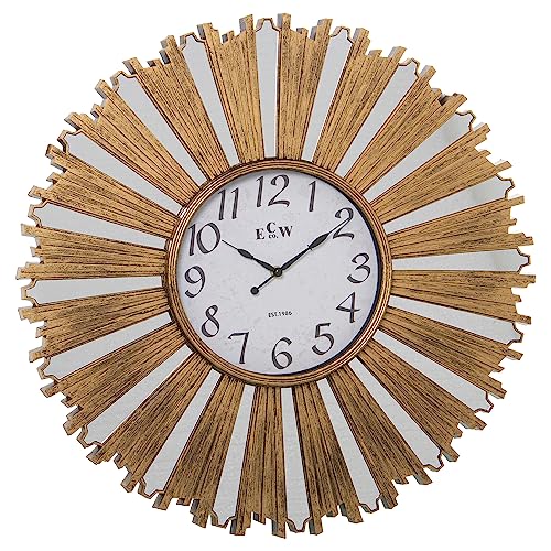 DRW Runde Wanduhr aus Melamin in Gold und Spiegel, 58 x 58 x 4 cm von DRW