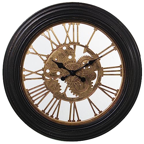 DRW Runde Wanduhr aus Melamin in Schwarz und Gold, 58 x 58 x 5 cm von DRW