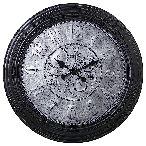 DRW Runde Wanduhr aus Melamin in Schwarz und Silber, 58 x 58 x 5 cm von DRW