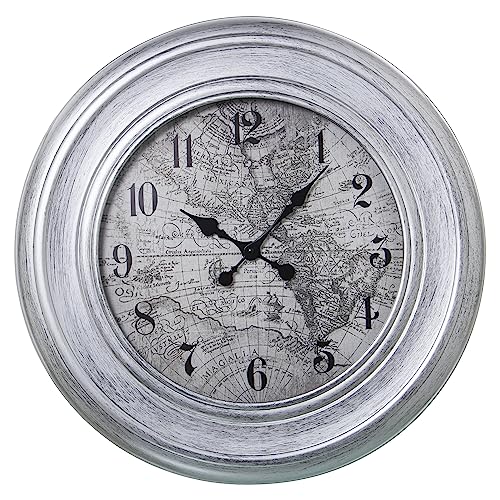 DRW Runde Wanduhr aus Melamin in Silber, 58 x 58 x 5 cm von DRW