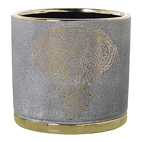 DRW Runder Blumentopf aus Keramik mit Elefantengesicht in Grau und Gold, 18 x 18 cm DRW Runder Blumentopf aus Keramik mit Elefantengesicht in Grau und Gold, 18 x 18 cm von DRW