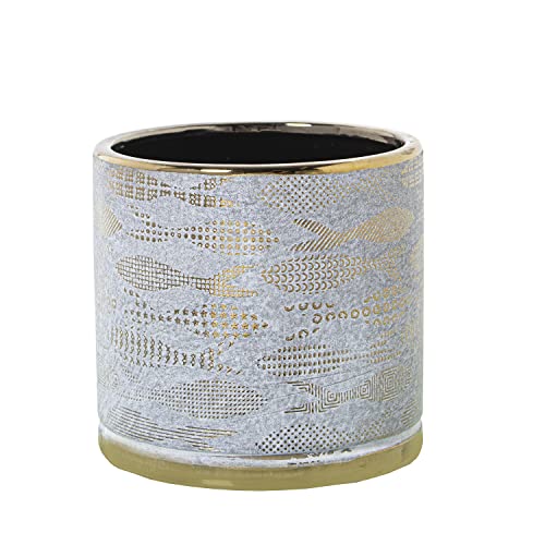 DRW Runder Blumentopf aus Keramik mit Fischen in Weiß und Gold, 14 x 14 cm DRW Runder Blumentopf aus Keramik mit Fischen in Weiß und Gold, 14 x 14 cm von DRW