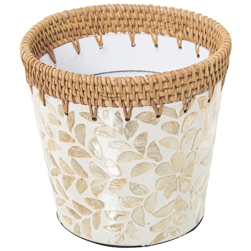 DRW Runder Blumentopf aus Perlmutt und Ratan 14 x 18 cm von DRW