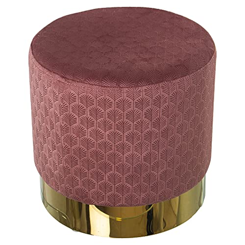 DRW Runder Sitzsack aus Samt mit Zeichnung in Rose mit Metallring in Gold, 36 x 36 cm von DRW