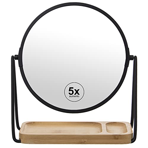 DRW Runder Spiegel mit 5-facher Vergrößerung aus Metall und Holz in Schwarz und Natur, 18 cm DRW Runder Spiegel mit 5-facher Vergrößerung aus Metall und Holz in Schwarz und Natur, 18 cm von DRW