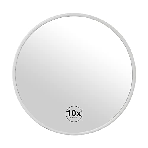 DRW Runder Spiegel mit Saugnäpfen und 10-facher Vergrößerung aus Metall, Weiß, 15 x 1,5 cm DRW Runder Spiegel mit Saugnäpfen und 10-facher Vergrößerung aus Metall, Weiß, 15 x 1,5 cm von DRW