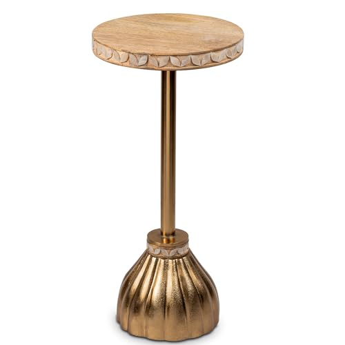 DRW Runder Tisch aus Holz und Metall, vergoldet, 25 x 25 x 50 cm, Gold, 25x25x50cm von DRW