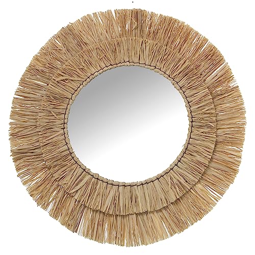 DRW Runder Wandspiegel aus Bast in Natur, 57 x 57 x 2 cm von DRW