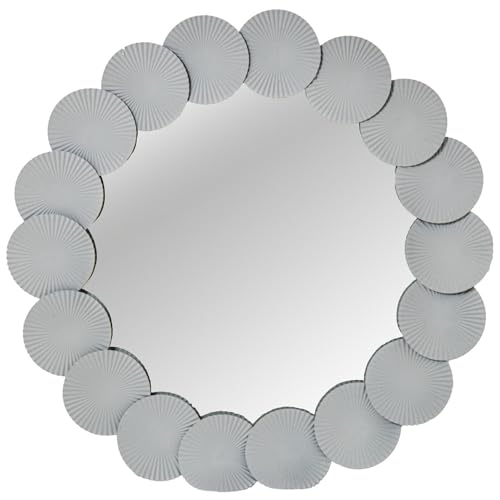 DRW Runder Wandspiegel aus Metall in Weiß, 90 x 3 x 90 cm von DRW