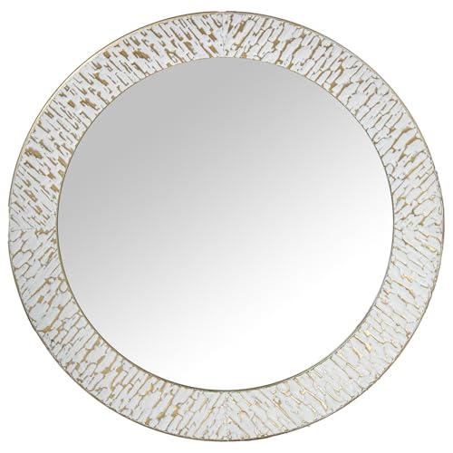 DRW Runder Wandspiegel aus vergoldetem und weißem Metall, 100 x 100 x 7 cm DRW Runder Wandspiegel aus vergoldetem und weißem Metall, 100 x 100 x 7 cm von DRW