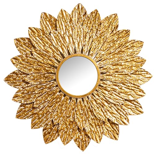 DRW Runder Wandspiegel mit goldenen Metallblättern, 103 x 4 x 103 cm DRW Runder Wandspiegel mit goldenen Metallblättern, 103 x 4 x 103 cm von DRW