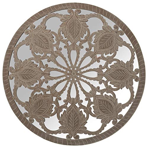 DRW Rundes Ablage aus MDF-Holz, durchbrochen, mit Spiegel, naturfarben, 120 x 2,8 cm von DRW