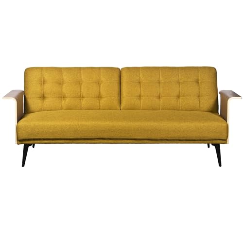 DRW Schlafsofa für 3 Sitzer aus Polyester und Holz, Senf, 87 x 203 x 81 cm, 87x203x81 cm von DRW