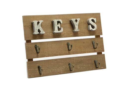 DRW Schlüsselbrett aus Holz mit 6 großen Haken zum Aufhängen von Schlüsseln, 35 x 6 x 25 cm von DRW