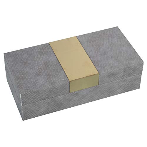DRW Schmuckkästchen, rechteckig, aus Holz und Kunstleder, Grau und Gold, 25 x 12 x 7,5 cm von DRW