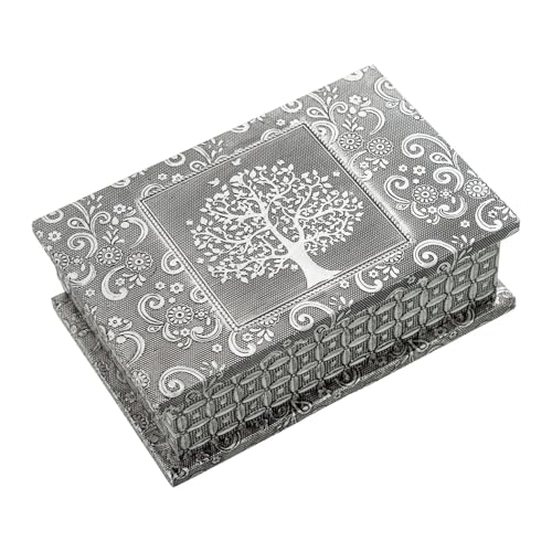 DRW Schmuckkästchen aus Metall, rechteckig, Dekoration Baum des Lebens, silberfarben, im Hindu-Stil, 20 x 13 x 6,5 cm DRW Schmuckkästchen aus Metall, rechteckig, Dekoration Baum des Lebens, silberfarben, im Hindu-Stil, 20 x 13 x 6,5 cm von DRW