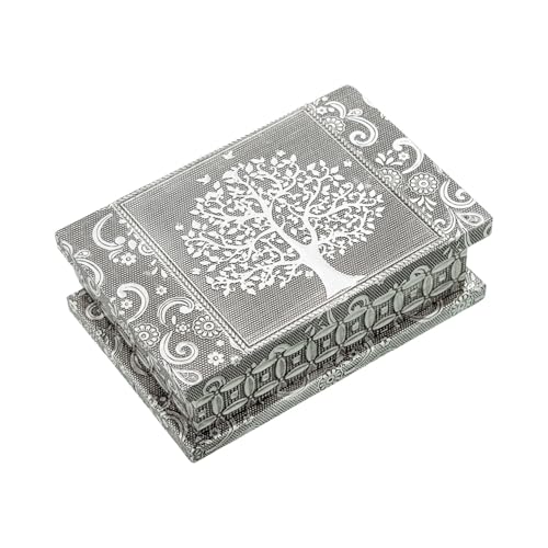 DRW Schmuckkästchen aus Metall, rechteckig, Dekoration Baum des Lebens, silberfarben, Hindu-Stil, 15 x 10 x 5 cm DRW Schmuckkästchen aus Metall, rechteckig, Dekoration Baum des Lebens, silberfarben, Hindu-Stil, 15 x 10 x 5 cm von DRW