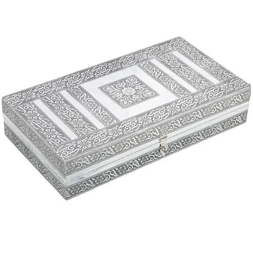 DRW Schmuckkästchen mit Spiegel aus Metall mit silberfarbenen Mustern, 20 x 38 x 8 cm DRW Schmuckkästchen mit Spiegel aus Metall mit silberfarbenen Mustern, 20 x 38 x 8 cm von DRW