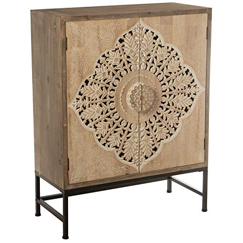 DRW Schrank aus MDF und Fichte mit 2 Türen Mandala mit Metallbeinen 85 x 38 x 110 cm, Holz, 85x38x110cm von DRW