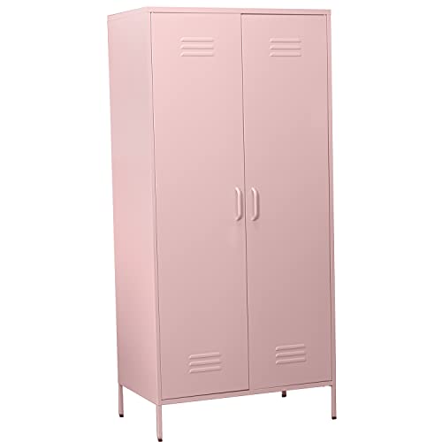 DRW Schrank mit 2 Metalltüren in Rosa 85 x 50 x 180 cm, Höhe Beine 15 cm, Metallic, estandar von DRW